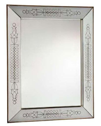 Max INGRAND (1908-1969) Rare miroir à encadrement en bois à pans coupés entièrement...