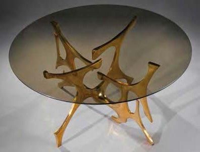 FRED BROUARD (1944-1999) Exceptionnelle table de salle à manger à plateau circulaire...