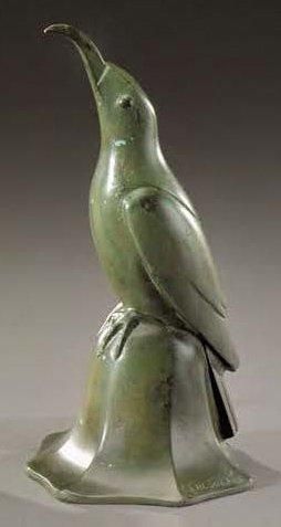Édouard-Marcel SANDOZ (1881-1971) «Oiseau bleu n°1 Tête levée» Sculpture en bronze...