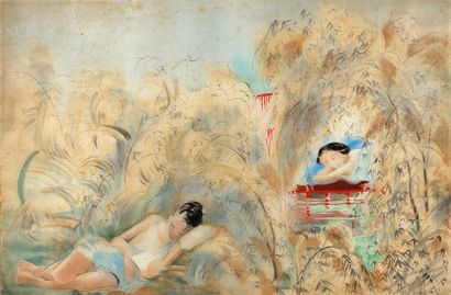 ALIX AYMÉ (1894-1989) Femme et enfant dans un jardin de bambous
Encre et couleurs... Gazette Drouot