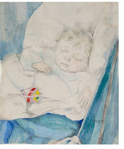 ALIX AYMÉ (1894-1989) Le bébé au hochet
Aquarelle et crayon sur papier, signée en... Gazette Drouot