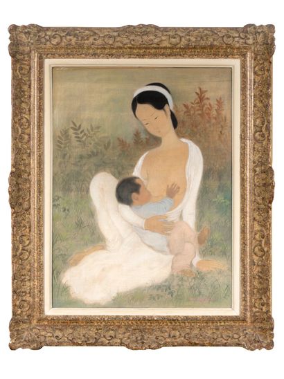 VŨ CAO ĐÀM (1908-2000) Maternité, 1944
Encre et couleurs sur soie, signée et datée... Gazette Drouot