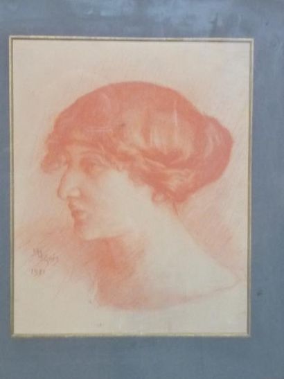 M. AGNES portrait de femme pastel sur papier, signé