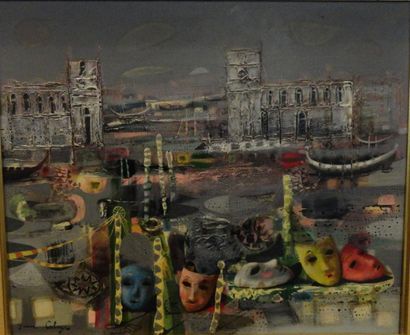 Jean CALOGERO (1922-2001) 
La ville de Venise
Technique mixte sur toile, signée en...
