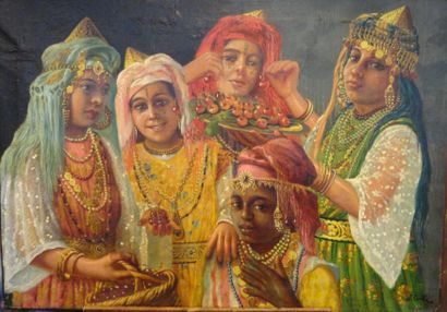 Daniel CORTES (1873-1919) 
Le harem
Huile sur toile, signée en bas à droite
66 x...