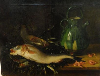 Dominique ROZIER (1840-1901) 
Nature Morte aux poissons
Huile sur toile signée en...