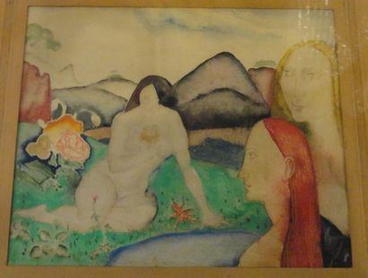 Kimon NICOLAIDES (1892-1935) 
école américaine
Jardin d'Eden, 1923
Crayon et aquarelle,...