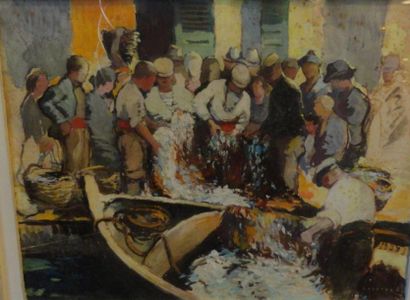Horace CRISTOL (1878-1959) 
Les pêcheurs
Technique mixte, signée en bas à droite
48...