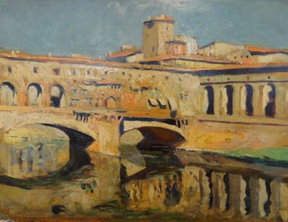 Lucien JONAS (1880 - 1947) 
Vue du Ponte Vecchio à Florence
Huile sur papier contrecollé...