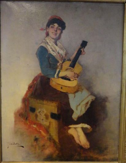 FASOLI, Ecole italienne 
Gitane à la guitare
Huile sur toile, signée en bas à gauche
65...