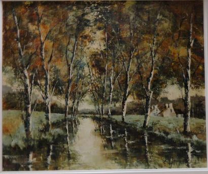 Claude MOURIER (né en 1930) 
Le canal
Huile sur toile, signée en bas à droite
46,5...