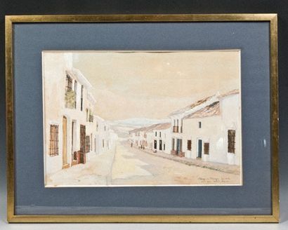 Géo FOUCHER Village en Espagne du sud Aquarelle signée en bas à droite 33 x 47 cm...