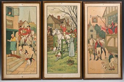Harry ELLIOT Ensemble de trois lithographies représentant des scènes de chasse. 61...
