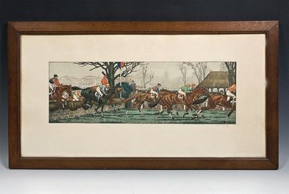 TAQUOY MAURICE (1878-1952) «Steaple chasse». Gravure en couleurs. Signée en bas à...