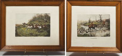 null Deux gravures anglaises Scènes de chasse à courre. 43 x 34 cm et 38 x 34 cm...