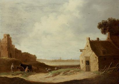 École hollandaise du XVIIème siècle, suiveur d'Albert CUYP La traite près de la chaumière...