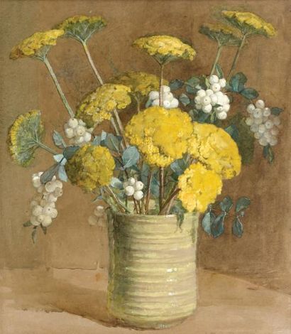 Eliza Mary BURGESS (Waltomstow, Essex, 1878 -?) Bouquet de fleurs Gouache sur papier...