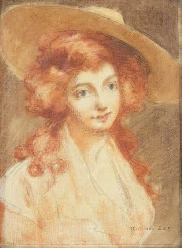 William LEE Femme au chapeau. Esquisse sur toile. 17 x 13 cm