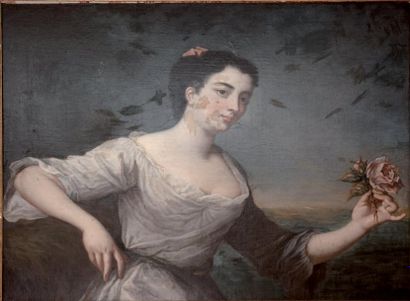 Attribué à Jean raoux (1677-1734) "Jeune femme à la rose" Huile sur toile