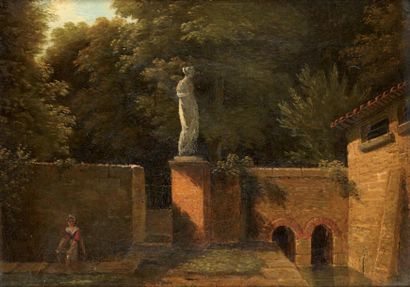 Attribué à Jean Victor BERTIN (1755-1842) Vue d'une fontaine dans un parc italien...