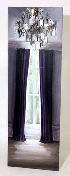 Aurelle RICHARD "Lustre à pampilles" Toile peinte, clés 120x41 cm