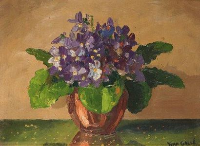 Ivan GALLE Bouquet de violettes Huile sur panneau, signée en bas à droite 16 x 22...
