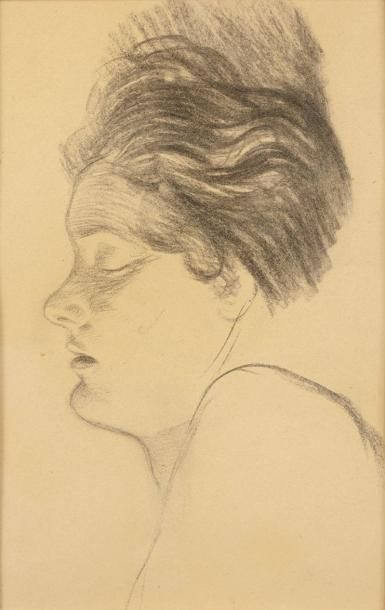 Théophile Alexandre STEINLEN (1859-1923) Femme endormie Fusain double face, signé...