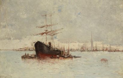 Victor Viollet Le Duc (1848-1901) Marine Huile sur toile, signée en bas à gauche...