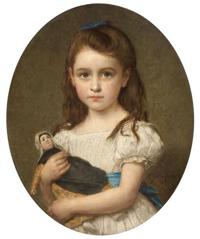 Pieter VAN HAVERMAET (1834-1897) Fillette à sa poupée, 1872 Huile sur toile, signée...