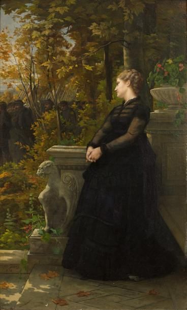 Henri Pierre Hippolyte DUBOIS (1837-1909) Femme sur sa terrasse, 1872 Huile sur toile,...
