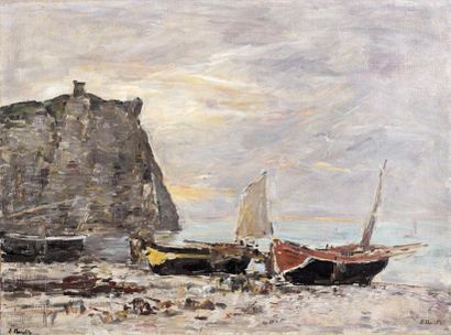 Eugène BOUDIN (1824-1898) Etretat, la falaise d'Aval, circa 1890-1894 Huile sur toile,...
