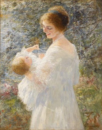 Simon MARIS (1873-1935) Ecole hollandaise Femme à l'enfant, 1917 Huile sur toile,...