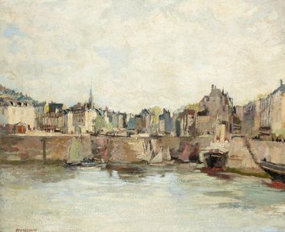 Edouard Léon Louis EDY-LEGRAND (1892-1970) Vue de Honfleur, à l'entrée du vieux bassin...