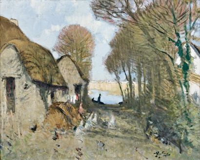 Pierre Eugène MONTEZIN (1874-1946) La Bonde en Brière Huile sur toile, signée en...