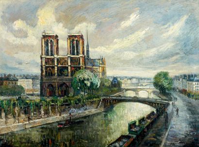 FRANK WILL (1900-1951) Notre-Dame et l'Ile de de la Cité, Paris Huile sur toile,...