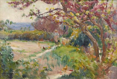 Agricol Louis MONTAGNÉ (1879-1960) L'arbre de Judée, jardin près des Angles, Gard...