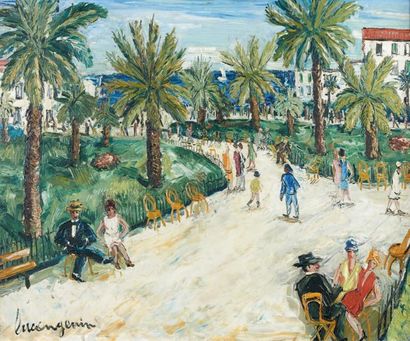 Lucien GENIN (1894-1958) Les jardins du Casino à Nice Huile sur toile, signée en...