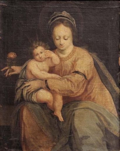ÉCOLE ITALIENNE DU XVIIIÈME SIÈCLE Vierge à l'enfant Huile sur toile 76 x 59 cm (restaurations...
