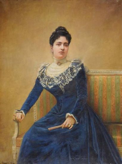 Jeanne GARCIN (née en 1867) Portrait d'élégante (Madame ARNAUD) Toile, signée en...