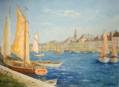 Charles LUDIN (1867-1949) Voiliers au port Huile sur panneau, signée en bas à droite...