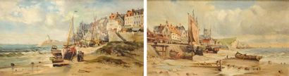 A. JAEGERS (fin XIXème - début XXème siècle) Scènes de port breton Paire d'huiles...
