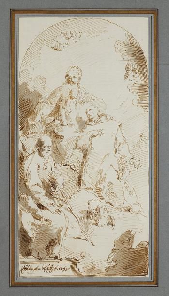 Pietro Antonio NOVELLI (Venise, 1729-1804) La Sainte Famille avec un moine en adoration...
