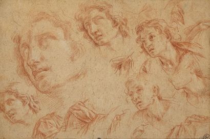 Carlo MARATTA (Camerano, 1625 - Rome, 1713) Etudes de têtes et de draperies Sanguine...