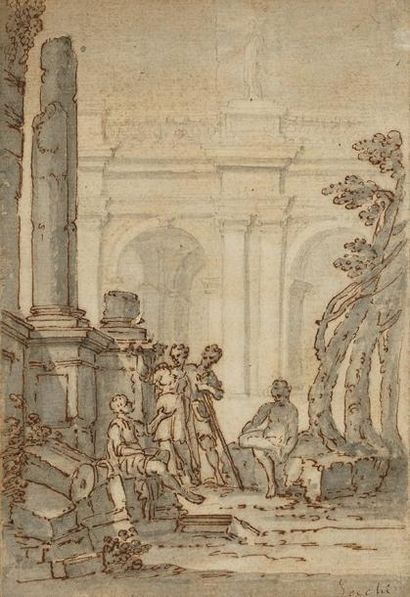 Giuseppe ZOCCHI (Florence, 1711-1767) Paysage avec Bélisaire demandant l'aumône Pierre...