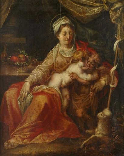 Attribué à Johann ROTTENHAMMER (1564- 1625) Vierge à l'enfant avec le petit Saint...