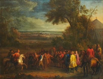 Attribué à Sauveur LE CONTE (1659-1694) Rencontre des échevins de Valenciennes et...