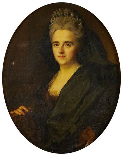 Attribué à Nicolas de LARGILLIERE (1656 - 1746) Portrait de jeune femme en robe noire...