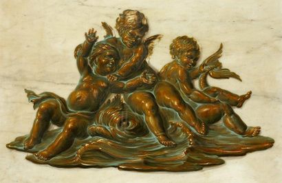 Attribué à Pierre Joseph SAUVAGE (1744-1818) Les amours marins Grisaille en bronze...