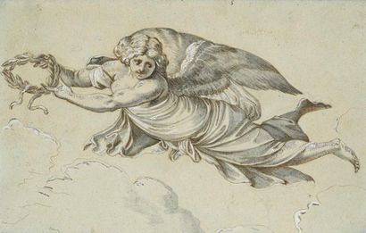 Louis CHERON (Paris, 1636-1716) Paire de dessins: - Allégorie de la Renommée - Allégorie...