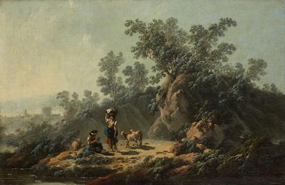 JEAN PILLEMENT (1727-1808) Bergers au repos près d'une rivière Paires de toiles 32...